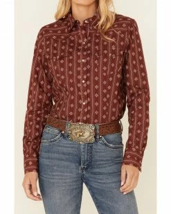 Roper Women's Constellation Wallpaper Stripe Long Sleeve Snap Western Core Shirt  Burgundy -Roper Shop 2000346299 640 P3