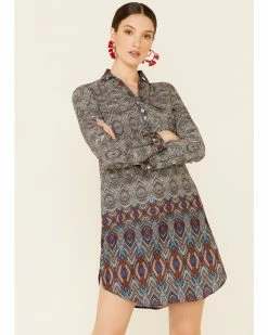 Roper Women's Southwestern Border Print Dress Black