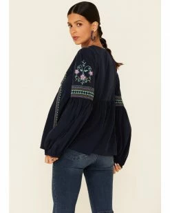 Roper Women's Victorian Garden Floral Embroidered Long Sleeve Peasant Top  Navy -Roper Shop 2000346303 410 P3