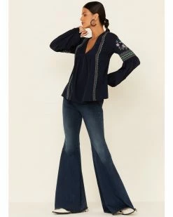 Roper Women's Victorian Garden Floral Embroidered Long Sleeve Peasant Top  Navy -Roper Shop 2000346303 410 P4