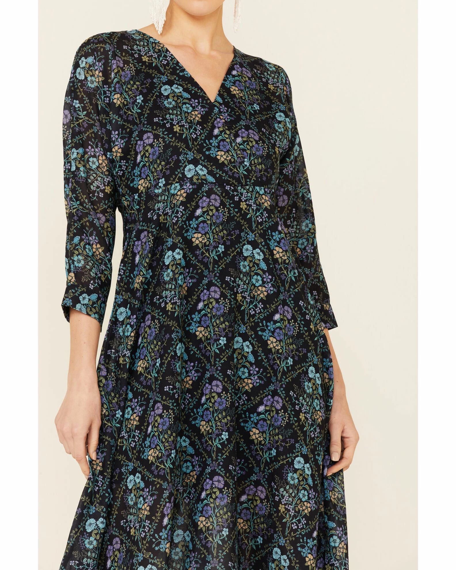 Roper Women's Studio West Victorian Garden Floral Print Surplice Dress Navy 5 Roper Women's Studio West Victorian Garden Floral Print Surplice Dress Navy - Image 3