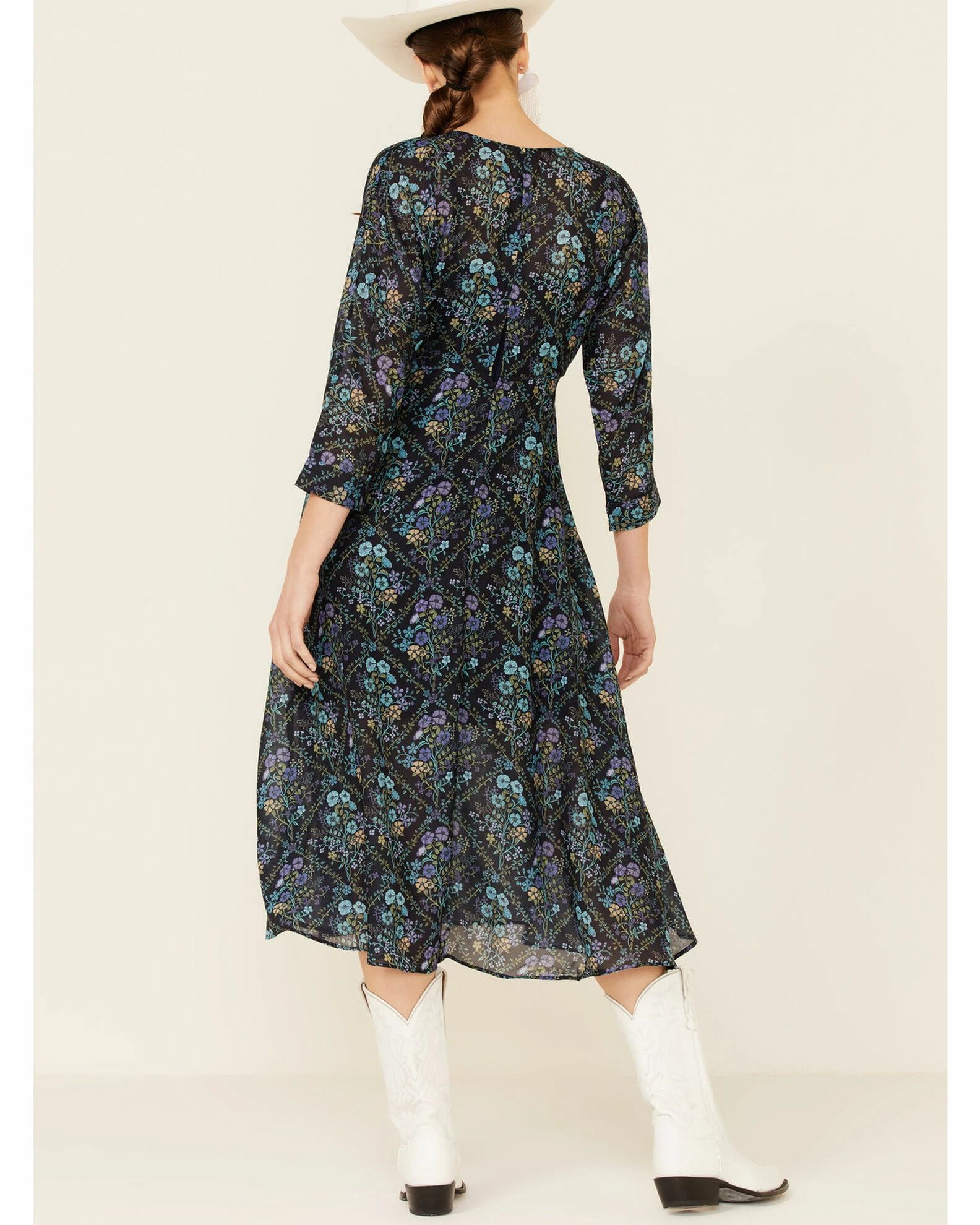 Roper Women's Studio West Victorian Garden Floral Print Surplice Dress Navy 6 Roper Women's Studio West Victorian Garden Floral Print Surplice Dress Navy - Image 4