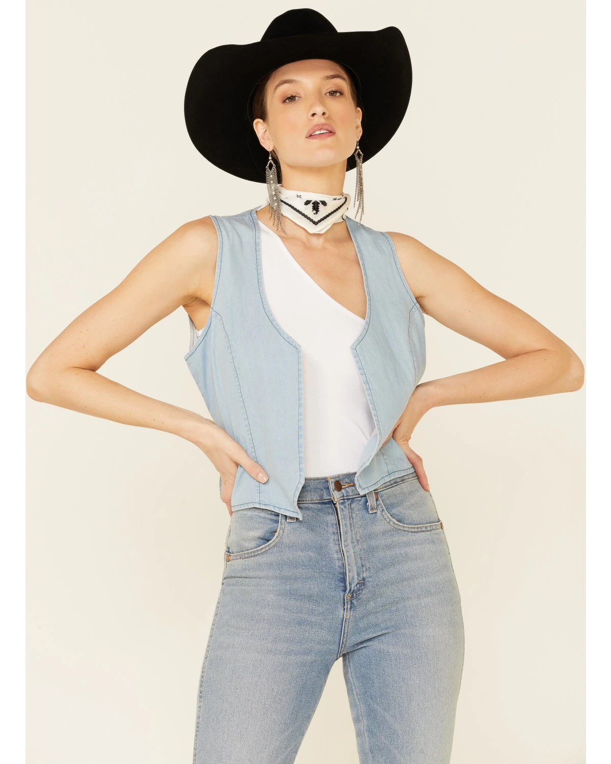 Roper Women's Cotton Open Front Denim Vest Light Blue 7 Roper Women's Cotton Open Front Denim Vest Light Blue - Image 5