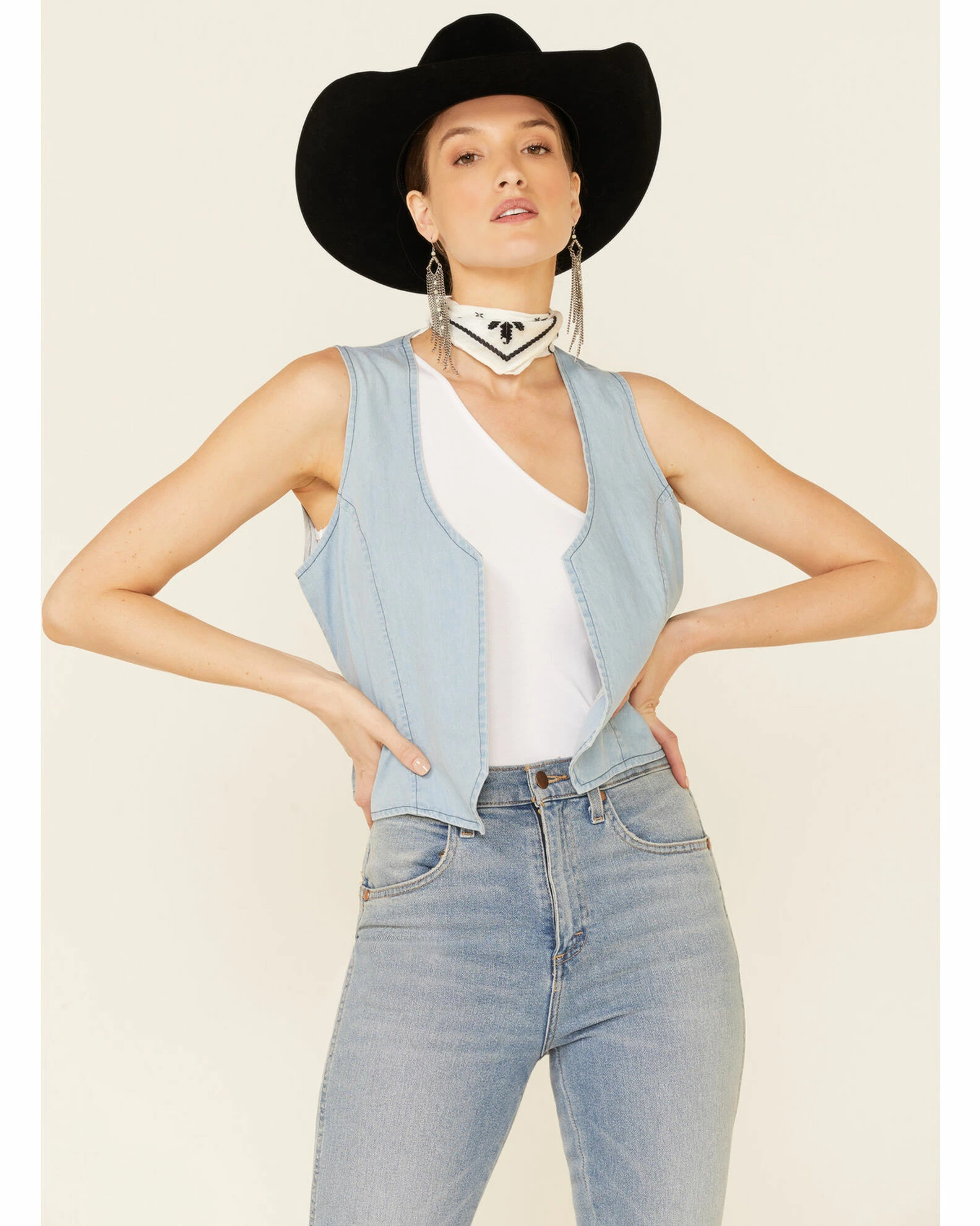 Roper Women's Cotton Open Front Denim Vest Light Blue 3 Roper Women's Cotton Open Front Denim Vest Light Blue