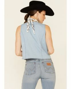 Roper Women's Cotton Open Front Denim Vest Light Blue 10 Roper Women's Cotton Open Front Denim Vest Light Blue -Roper Shop 2000346307 450 P4