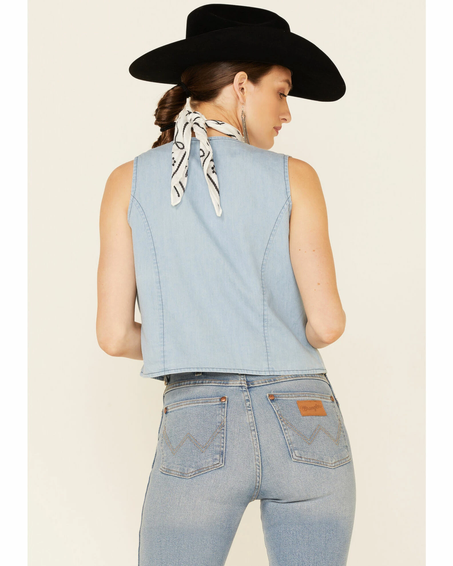 Roper Women's Cotton Open Front Denim Vest Light Blue 6 Roper Women's Cotton Open Front Denim Vest Light Blue - Image 4