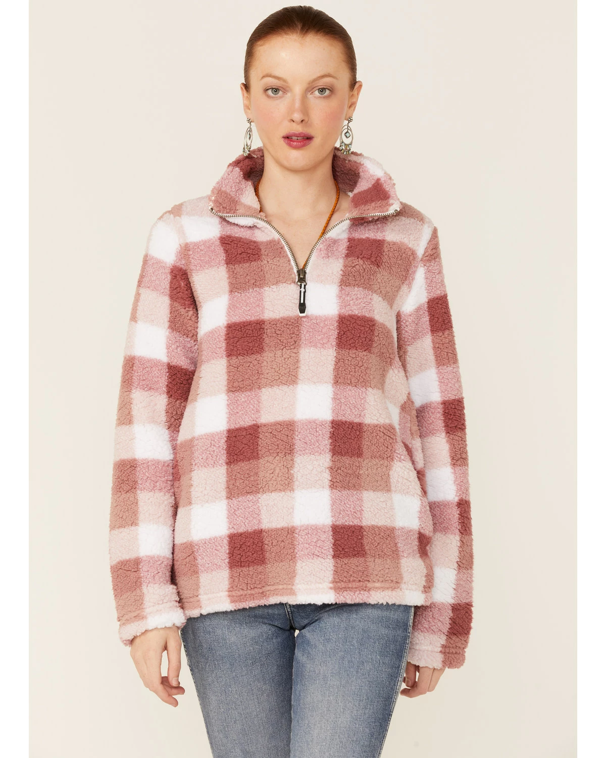 Roper Women's Pink Buffalo Plaid Polar Fleece Pullover 6 Roper Women's Pink Buffalo Plaid Polar Fleece Pullover - Image 5