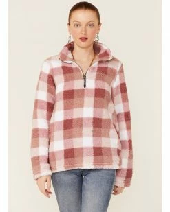 Roper Women's Pink Buffalo Plaid Polar Fleece Pullover 