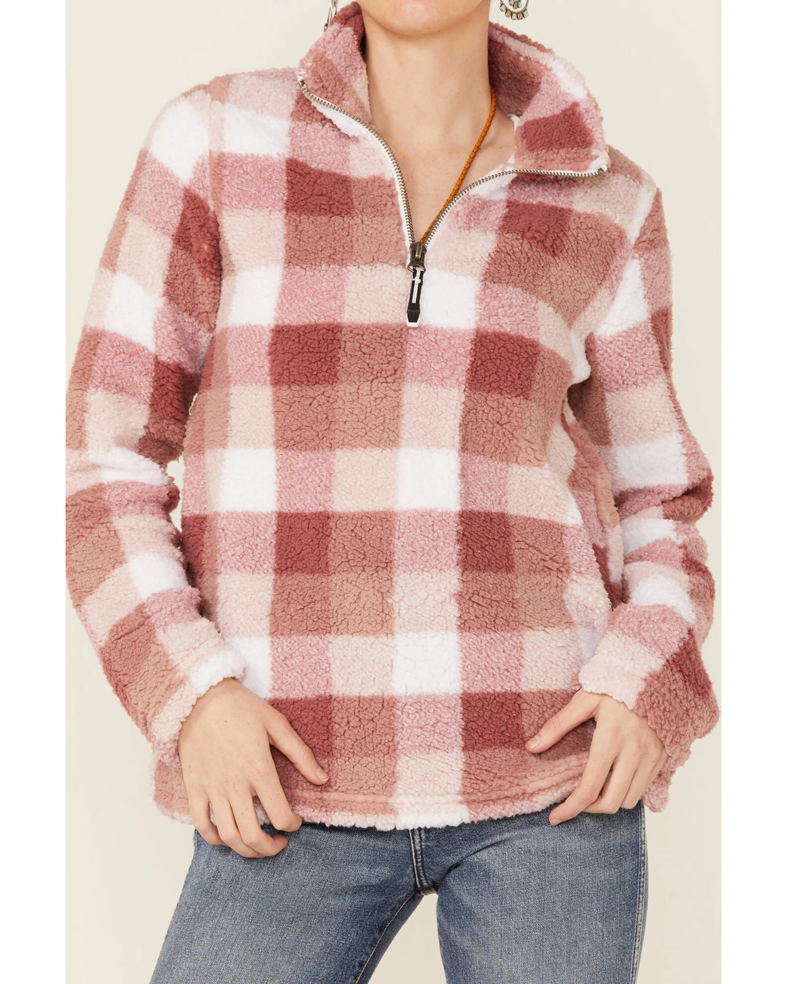 Roper Women's Pink Buffalo Plaid Polar Fleece Pullover 3 Roper Women's Pink Buffalo Plaid Polar Fleece Pullover - Image 2