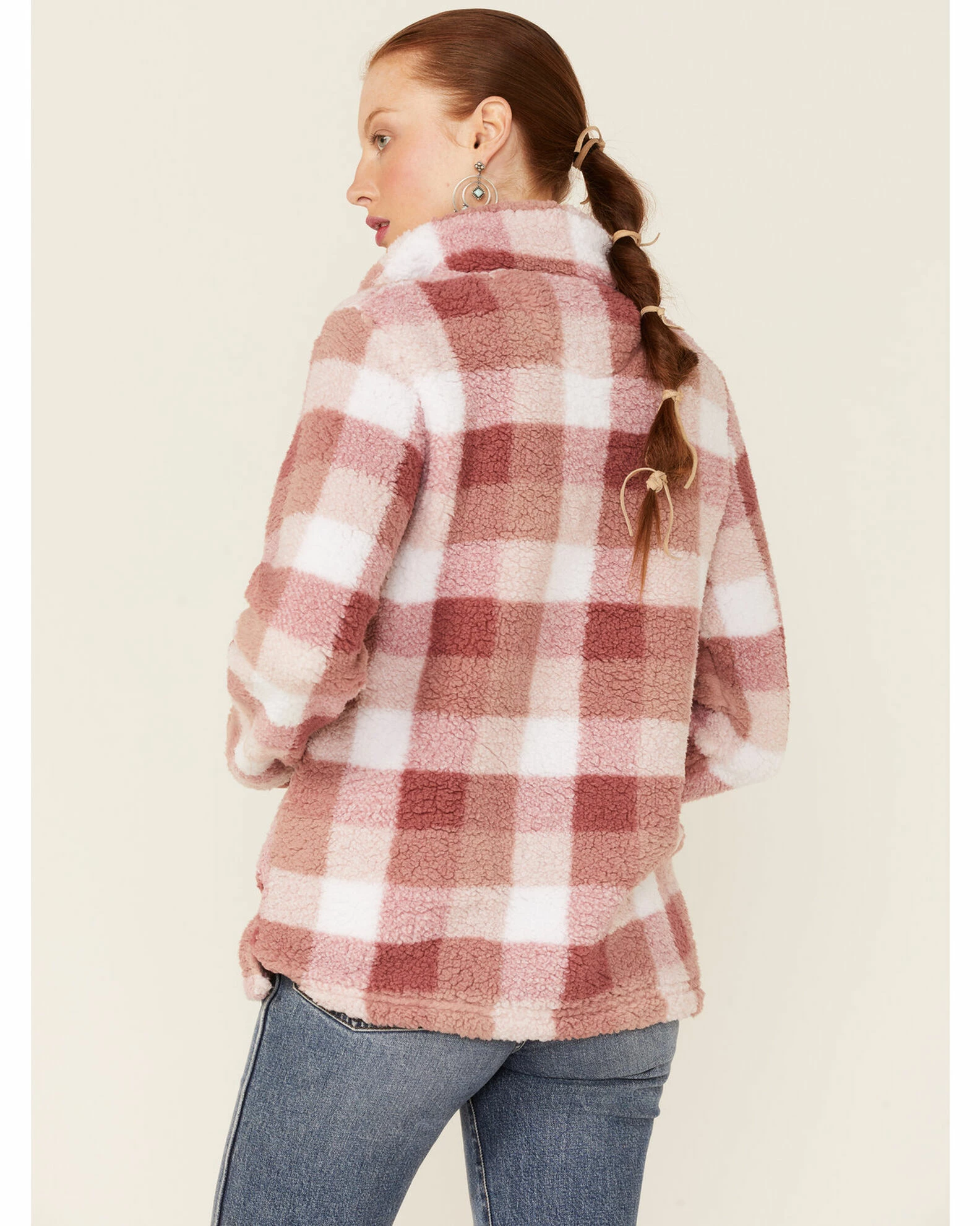 Roper Women's Pink Buffalo Plaid Polar Fleece Pullover 4 Roper Women's Pink Buffalo Plaid Polar Fleece Pullover - Image 3