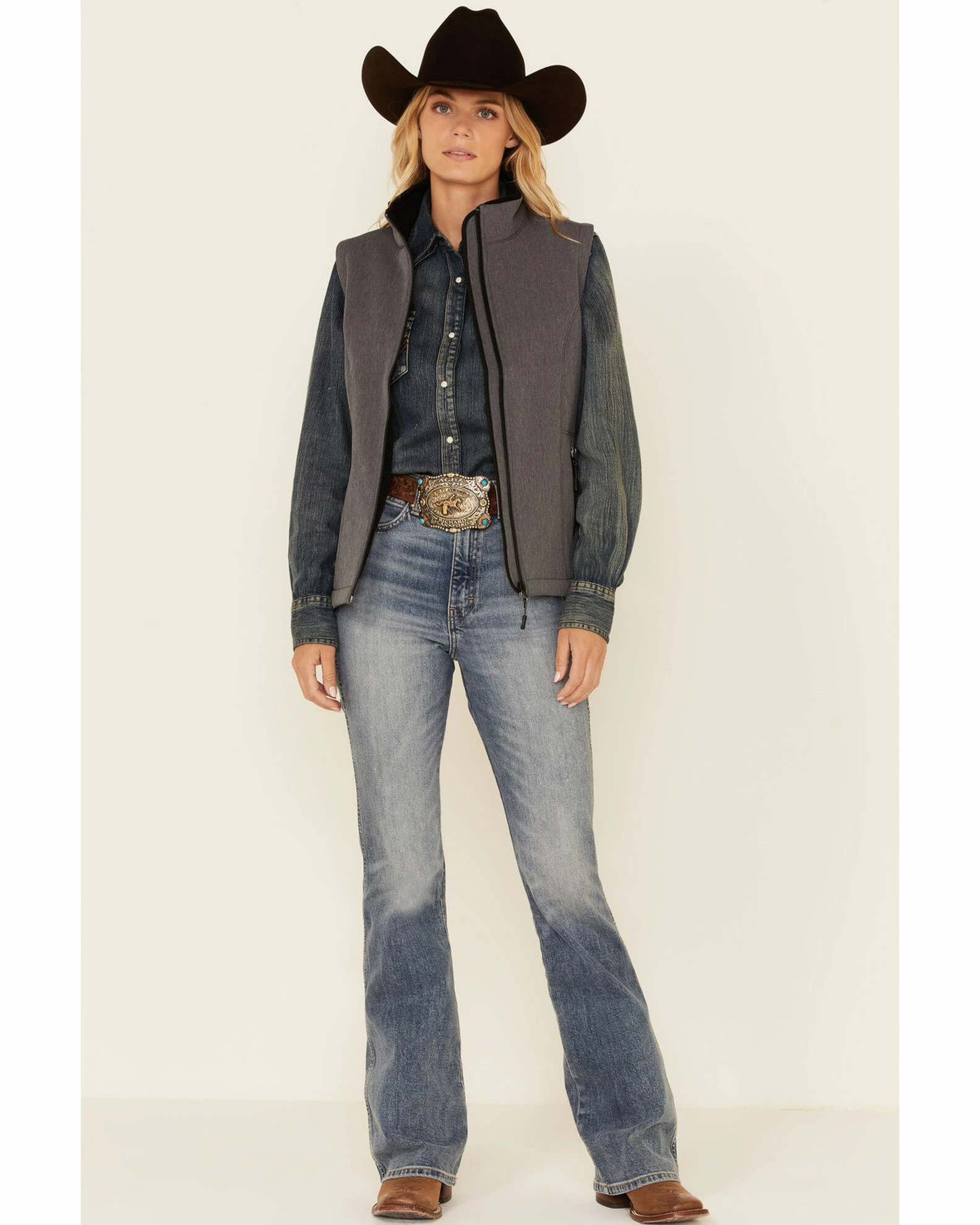 Roper Women's Heather Grey Fleece Zip-Front Softshell Vest 4 Roper Women's Heather Grey Fleece Zip-Front Softshell Vest - Image 2