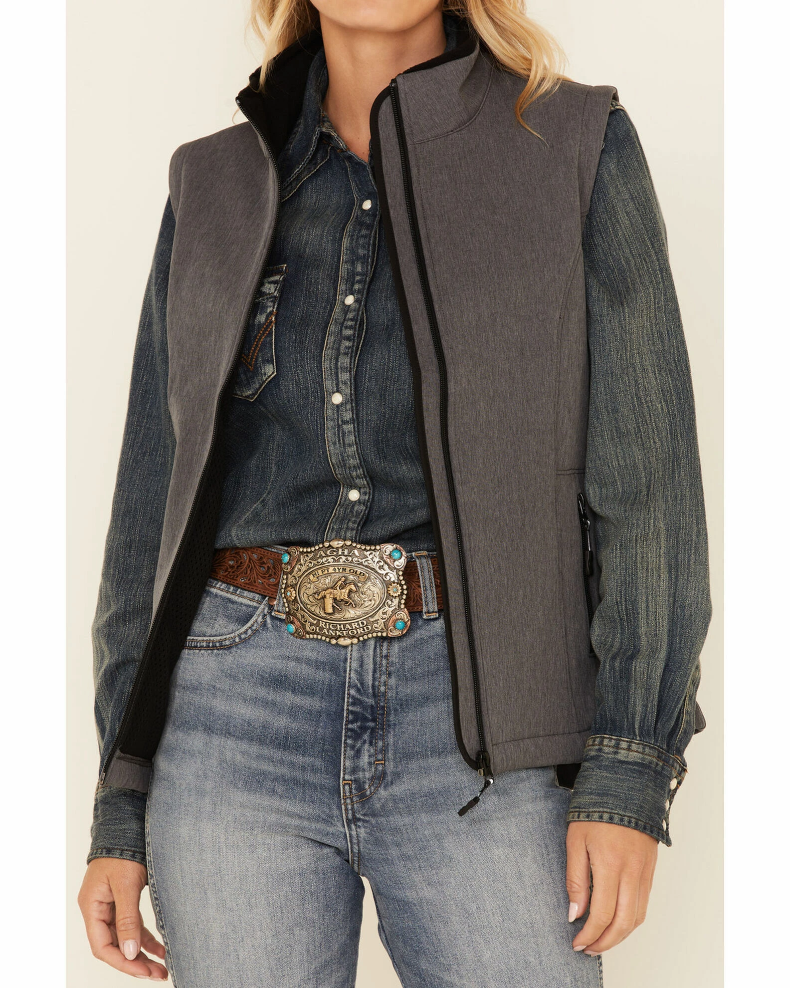 Roper Women's Heather Grey Fleece Zip-Front Softshell Vest 5 Roper Women's Heather Grey Fleece Zip-Front Softshell Vest - Image 3