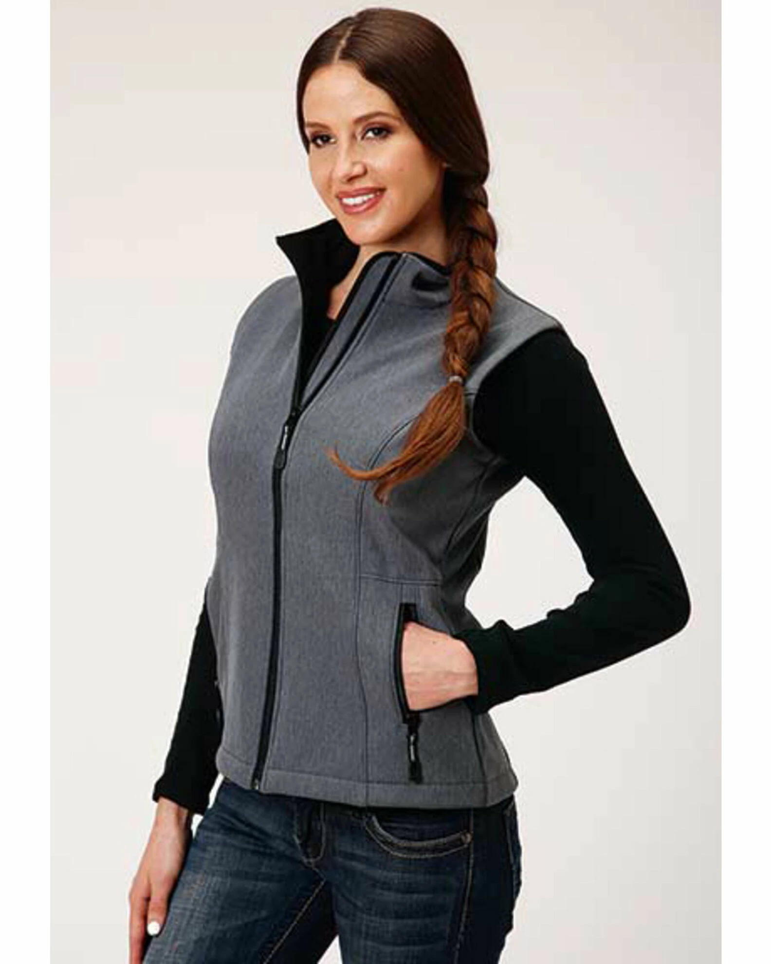Roper Women's Grey Softshell Fleece Lined Vest - Plus 3 Roper Women's Grey Softshell Fleece Lined Vest - Plus