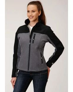 Roper Women's Grey & Black Contrast Softshell Jacket - Plus