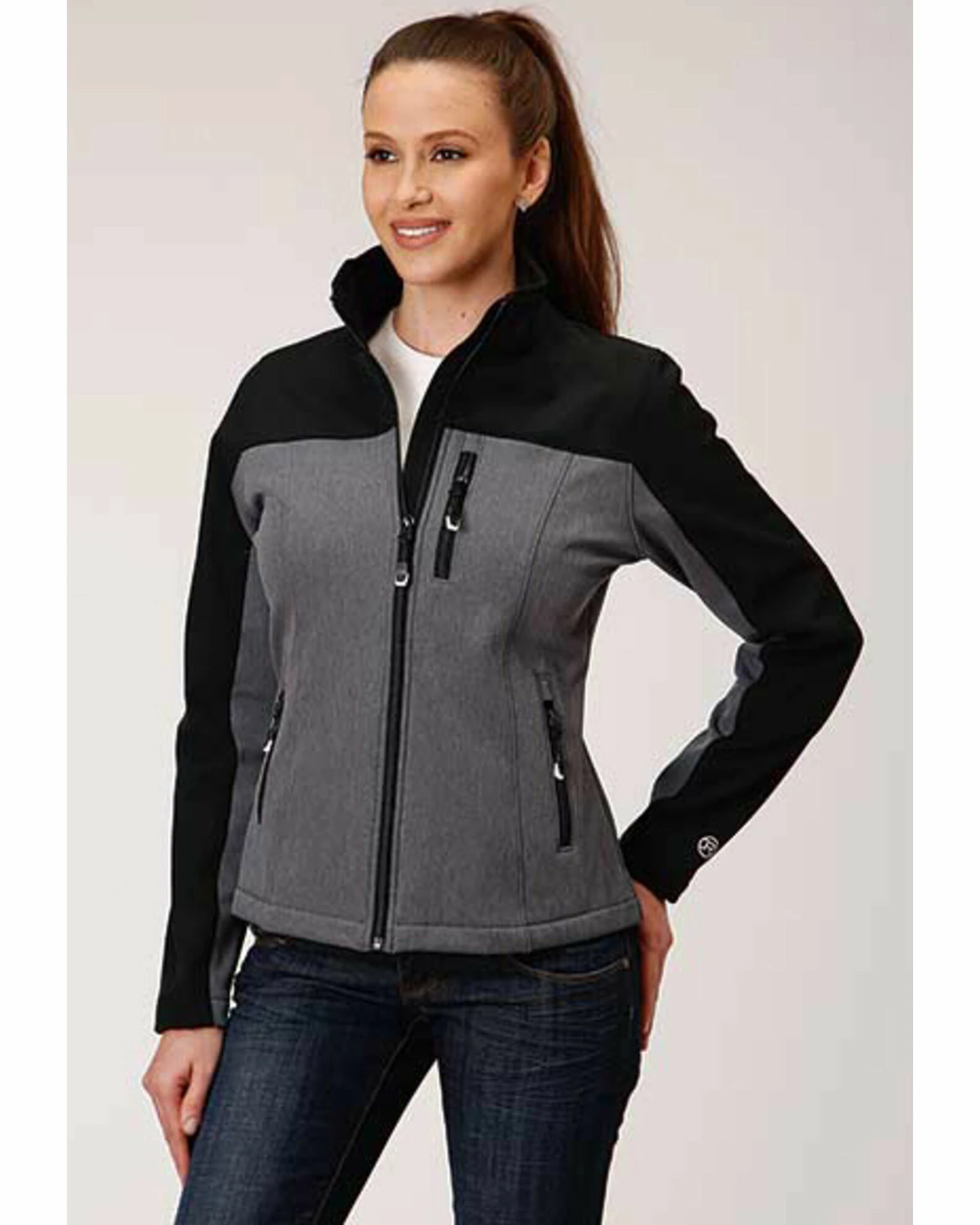 Roper Women's Grey & Black Contrast Softshell Jacket - Plus 3 Roper Women's Grey & Black Contrast Softshell Jacket - Plus