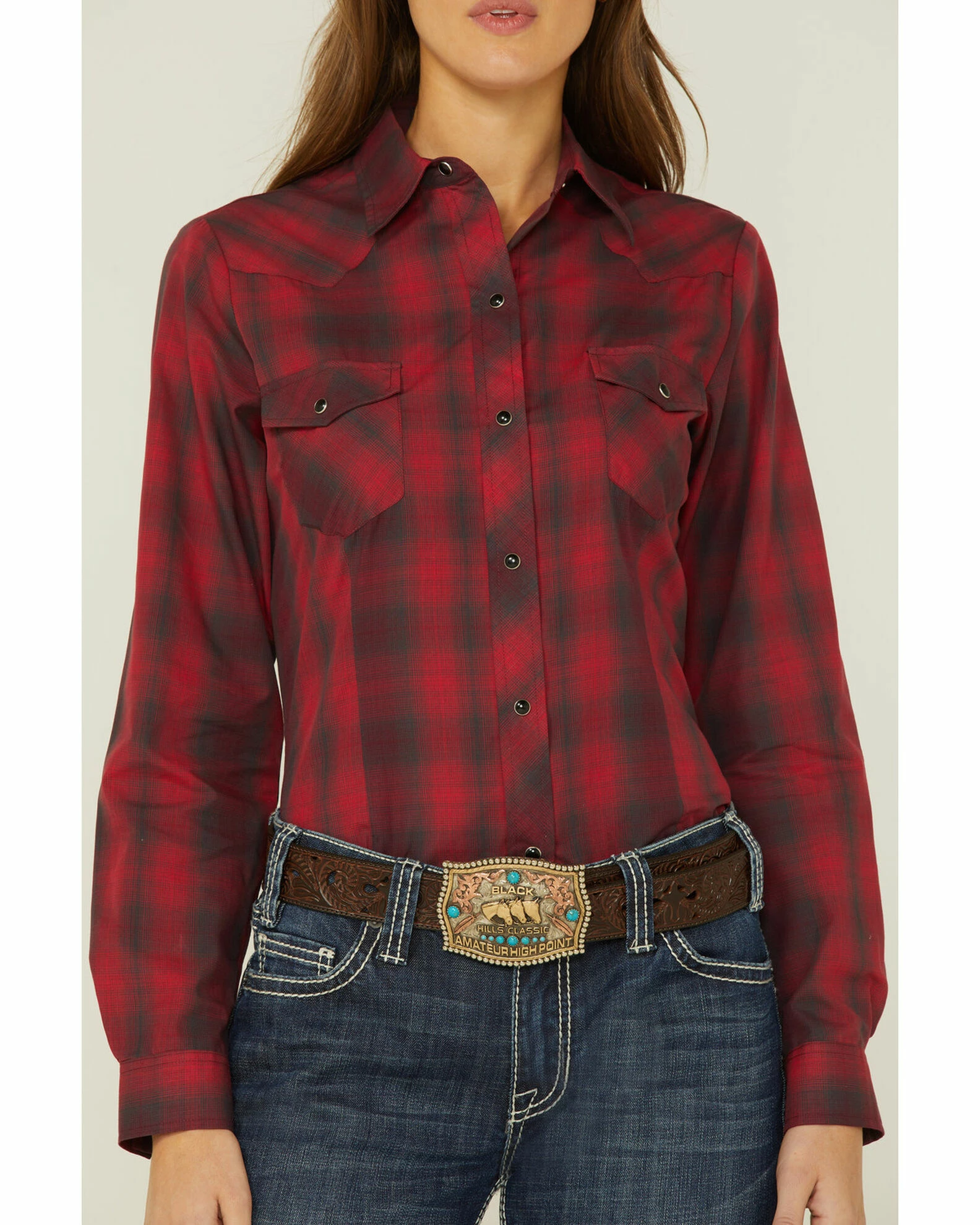 Roper Women's Plaid Western Shirt Red 4 Roper Women's Plaid Western Shirt Red - Image 2