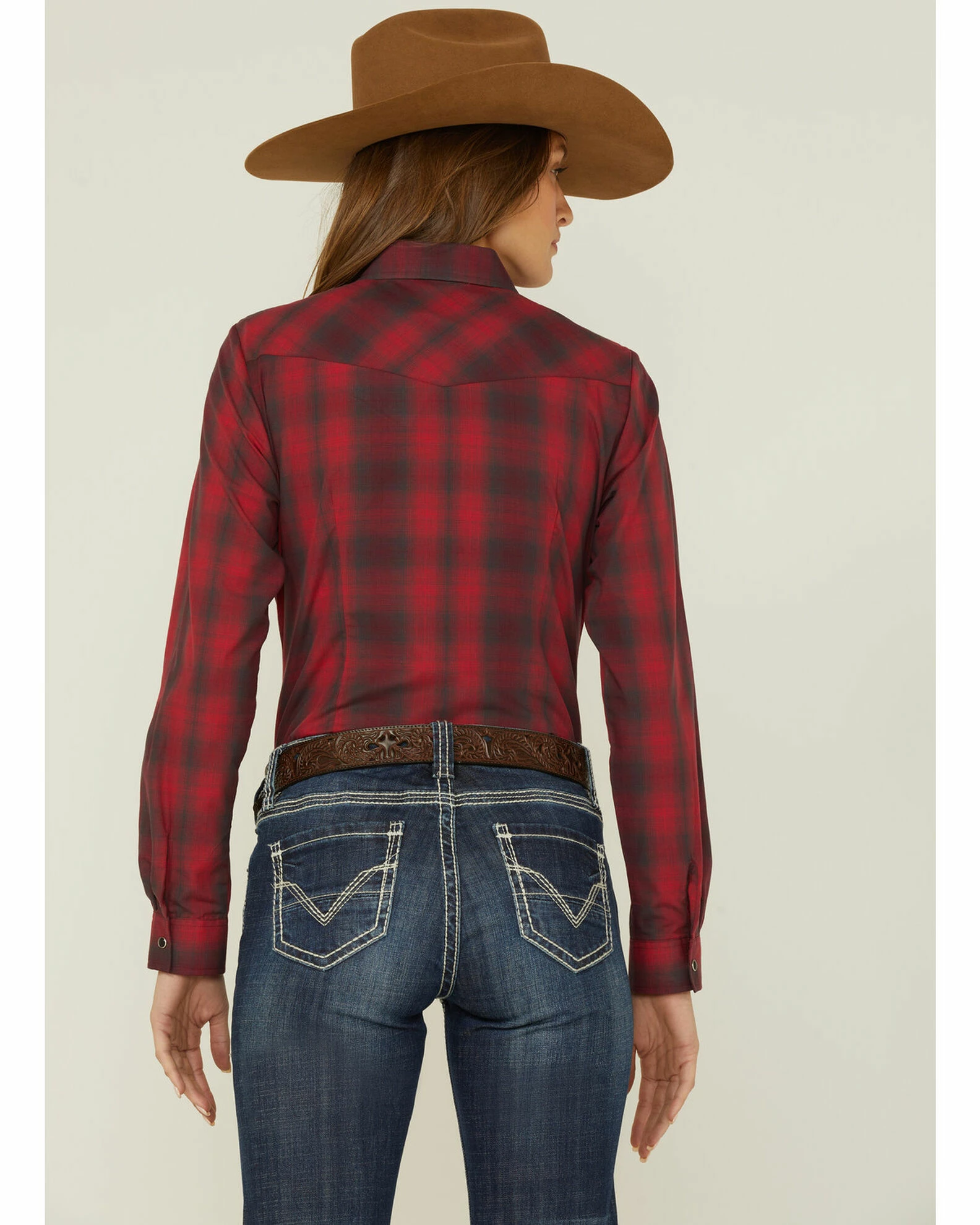 Roper Women's Plaid Western Shirt Red 5 Roper Women's Plaid Western Shirt Red - Image 3