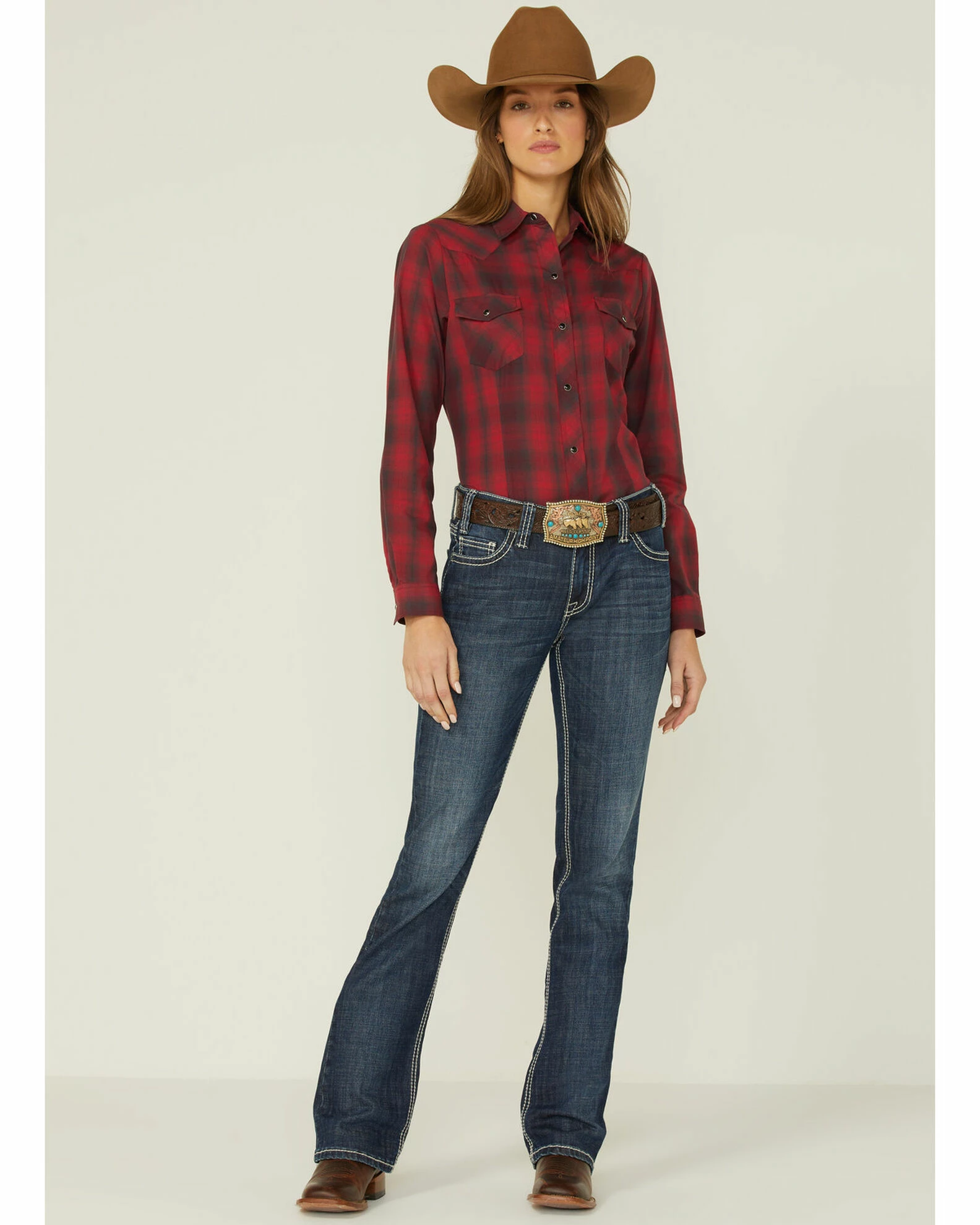 Roper Women's Plaid Western Shirt Red 6 Roper Women's Plaid Western Shirt Red - Image 4