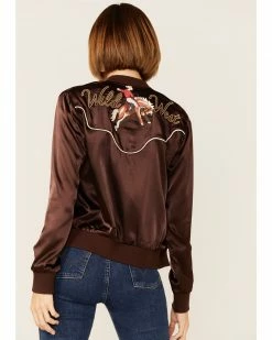 Roper Women's Wild West Embroidered Bronc Riding Brown Satin Bomber Jacket -Roper Shop 2000346321 200 P3