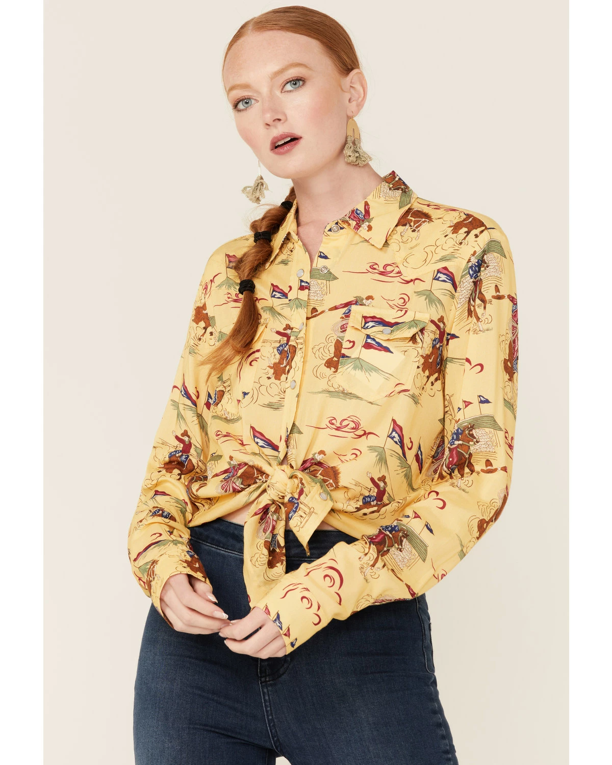 Roper Women's Retro Rodeo Print Yellow Western Snap Shirt 7 Roper Women's Retro Rodeo Print Yellow Western Snap Shirt - Image 5