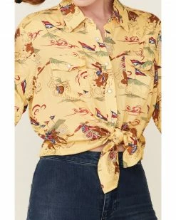 Roper Women's Retro Rodeo Print Yellow Western Snap Shirt 9 Roper Women's Retro Rodeo Print Yellow Western Snap Shirt -Roper Shop 2000346323 700 P3