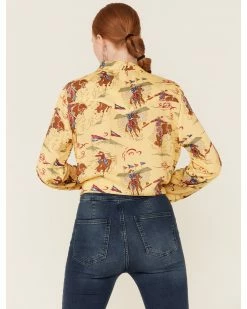 Roper Women's Retro Rodeo Print Yellow Western Snap Shirt 10 Roper Women's Retro Rodeo Print Yellow Western Snap Shirt -Roper Shop 2000346323 700 P4