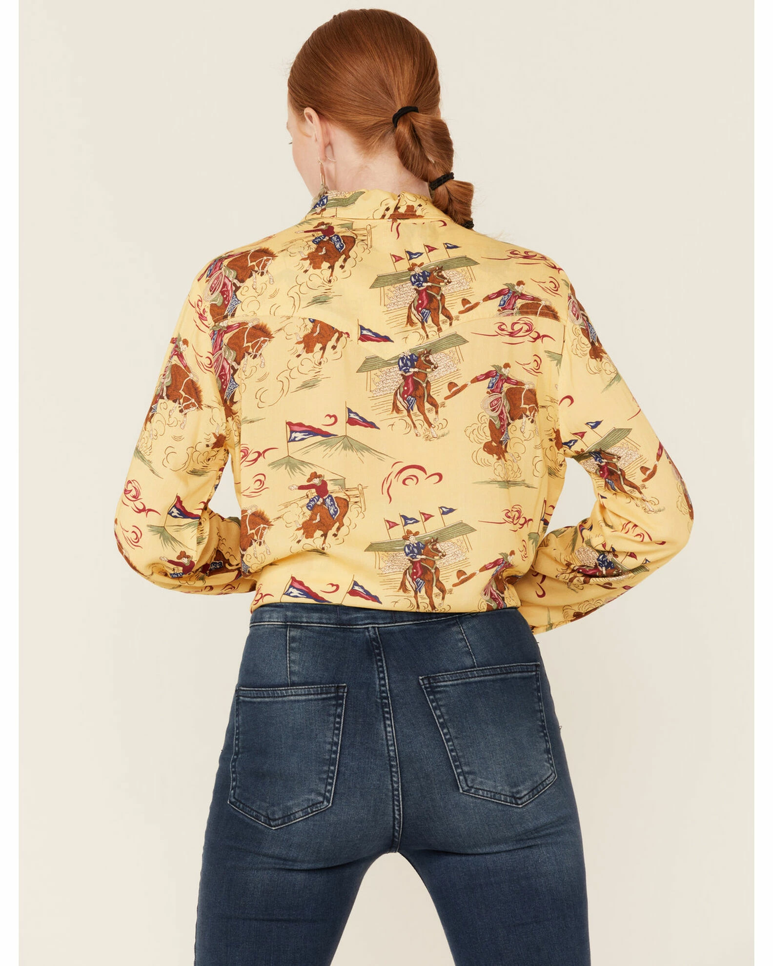 Roper Women's Retro Rodeo Print Yellow Western Snap Shirt 6 Roper Women's Retro Rodeo Print Yellow Western Snap Shirt - Image 4