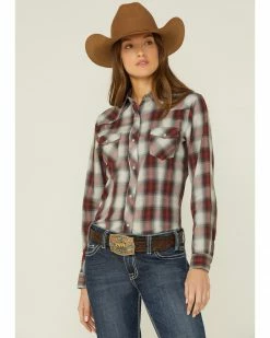 Roper Women's Plaid Wine Embroidered Bronc Riding Long Sleeve Western Shirt -Roper Shop 2000346325 646 P1 1
