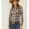 Roper Women's Plaid Wine Embroidered Bronc Riding Long Sleeve Western Shirt -Roper Shop 2000346325 646 P1