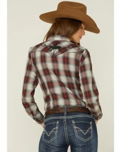 Roper Women's Plaid Wine Embroidered Bronc Riding Long Sleeve Western Shirt -Roper Shop 2000346325 646 P3