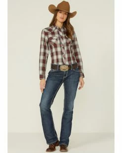 Roper Women's Plaid Wine Embroidered Bronc Riding Long Sleeve Western Shirt -Roper Shop 2000346325 646 P4