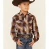 Roper Boys' Brown Plaid Lurex Long Sleeve Snap Western Shirt  -Roper Shop 2000346397 200 P1