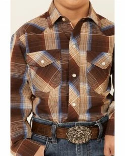 Roper Boys' Brown Plaid Lurex Long Sleeve Snap Western Shirt 9 Roper Boys' Brown Plaid Lurex Long Sleeve Snap Western Shirt -Roper Shop 2000346397 200 P3