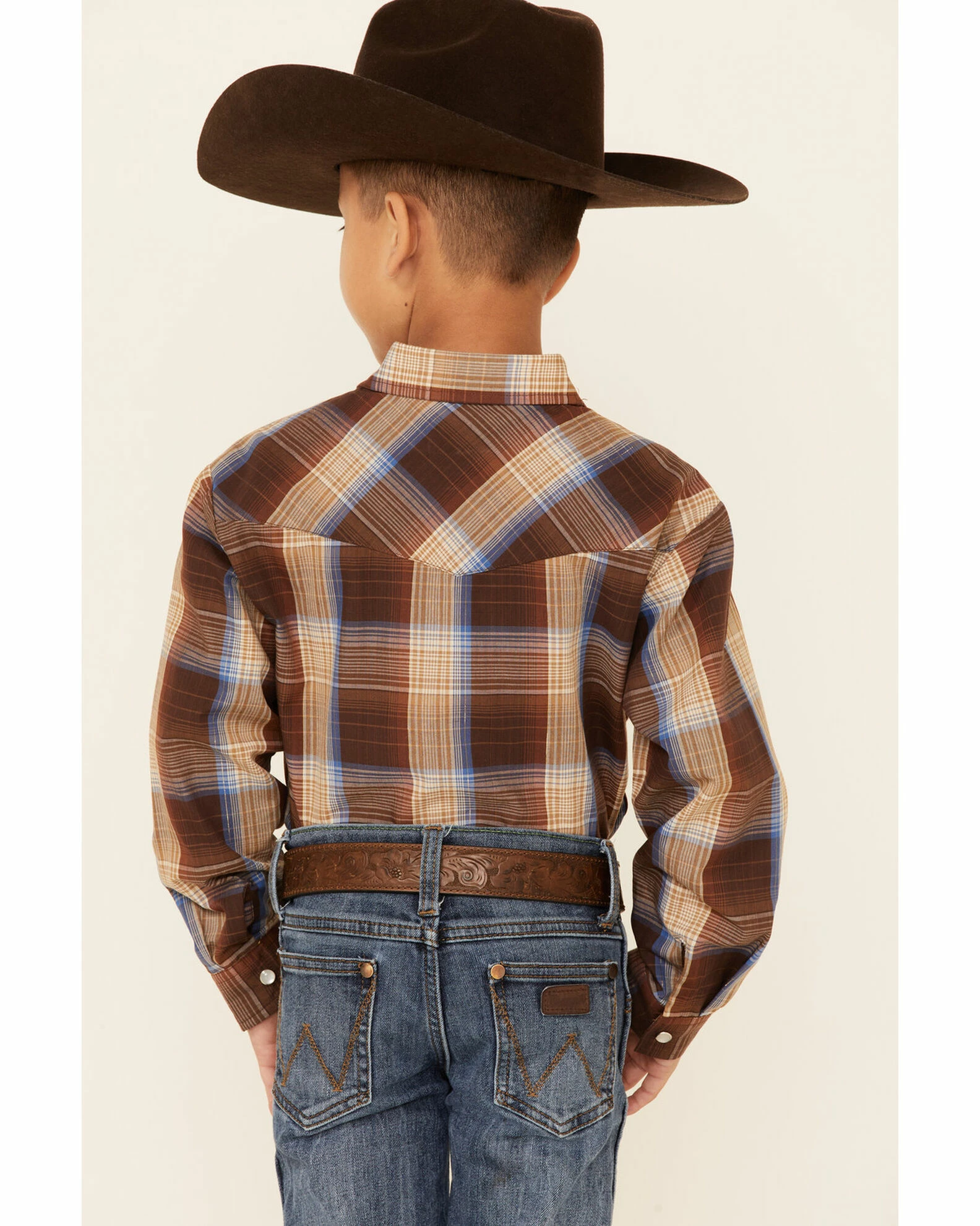 Roper Boys' Brown Plaid Lurex Long Sleeve Snap Western Shirt 6 Roper Boys' Brown Plaid Lurex Long Sleeve Snap Western Shirt - Image 4