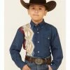 Roper Boys' Vintage Arrow Vertical Border Print Long Sleeve Button-Down Western Shirt  Blue -Roper Shop 2000346400 400 P1