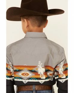 Roper Boys' Southwestern Trail Border Print Long Sleeve Snap Western Shirt  Black -Roper Shop 2000346401 001 P4