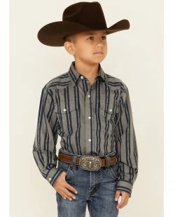 Roper Boys' Wide Dobby Stripe Long Sleeve Snap Western Shirt Grey 11 Roper Boys' Wide Dobby Stripe Long Sleeve Snap Western Shirt Grey -Roper Shop 2000346405 020 P1 1
