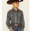 Roper Boys' Wide Dobby Stripe Long Sleeve Snap Western Shirt  Grey -Roper Shop 2000346405 020 P1