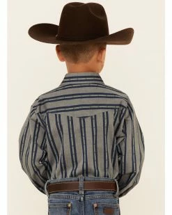 Roper Boys' Wide Dobby Stripe Long Sleeve Snap Western Shirt Grey 10 Roper Boys' Wide Dobby Stripe Long Sleeve Snap Western Shirt Grey -Roper Shop 2000346405 020 P4
