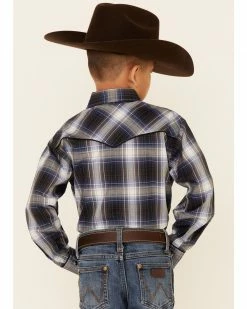 Roper Boys' Plaid Embroidered Long Sleeve Snap Western Shirt  Blue -Roper Shop 2000346406 400 P4