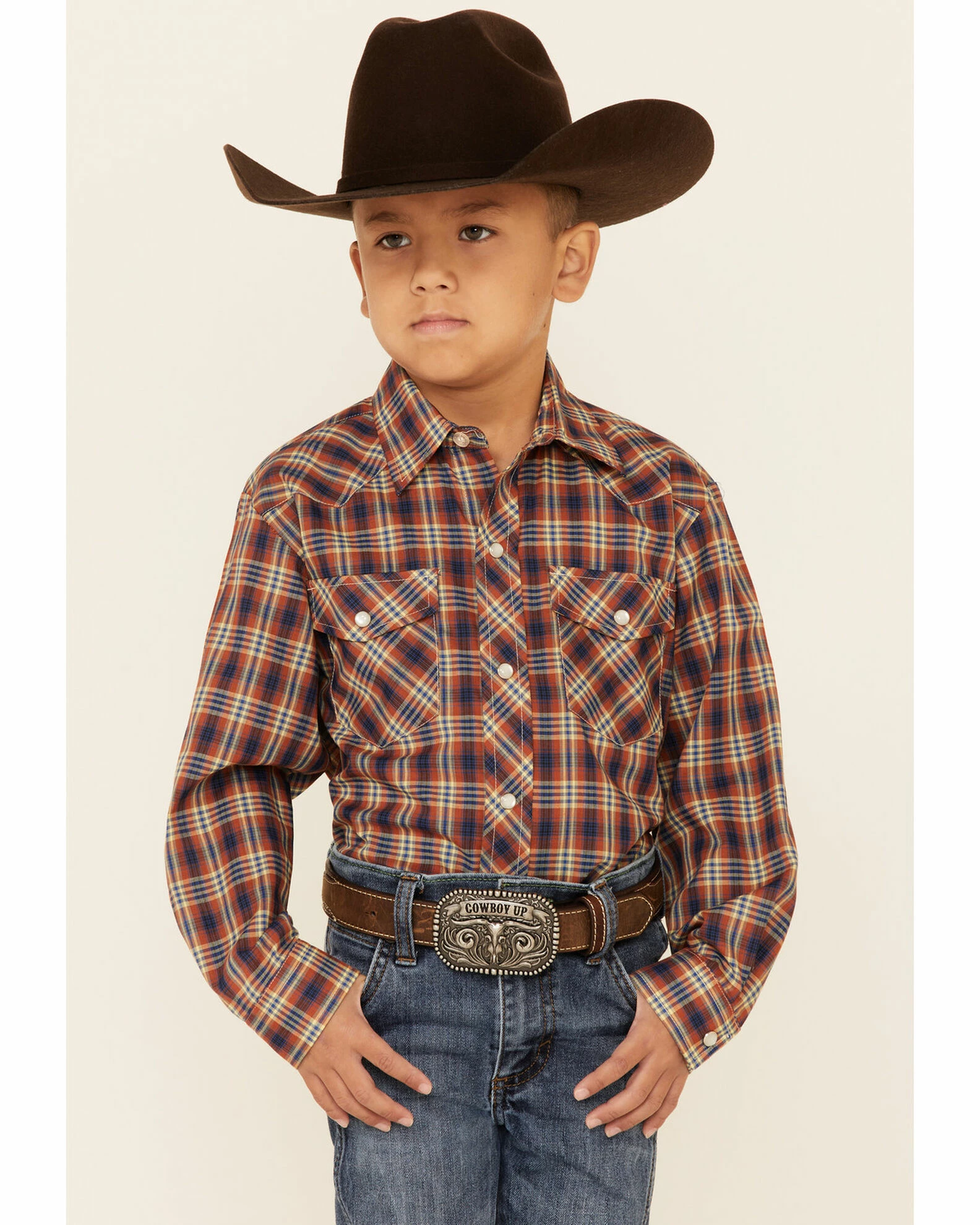 Roper Boys' Plaid Long Sleeve Snap Western Shirt Rust Copper 3 Roper Boys' Plaid Long Sleeve Snap Western Shirt Rust Copper