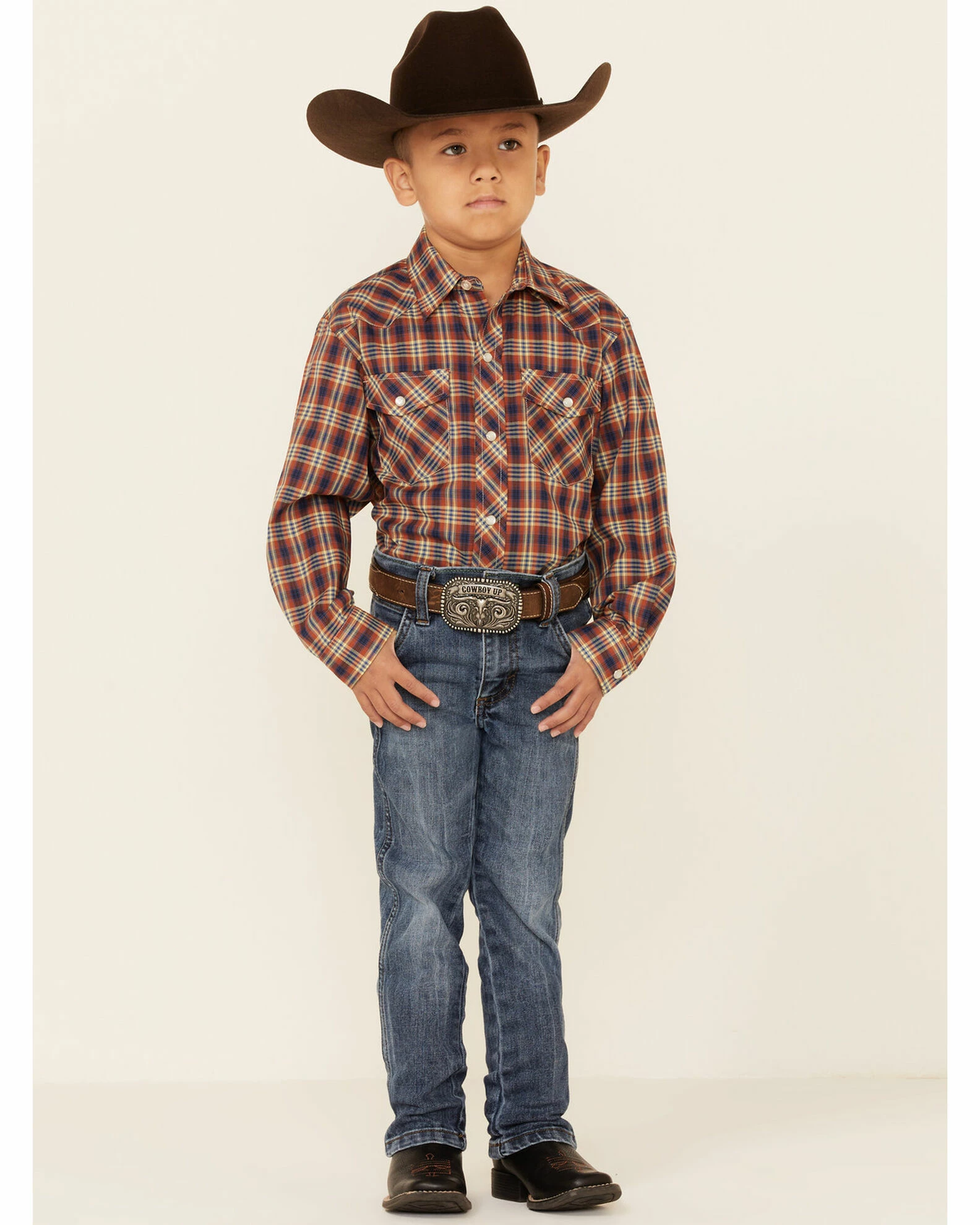 Roper Boys' Plaid Long Sleeve Snap Western Shirt Rust Copper 4 Roper Boys' Plaid Long Sleeve Snap Western Shirt Rust Copper - Image 2