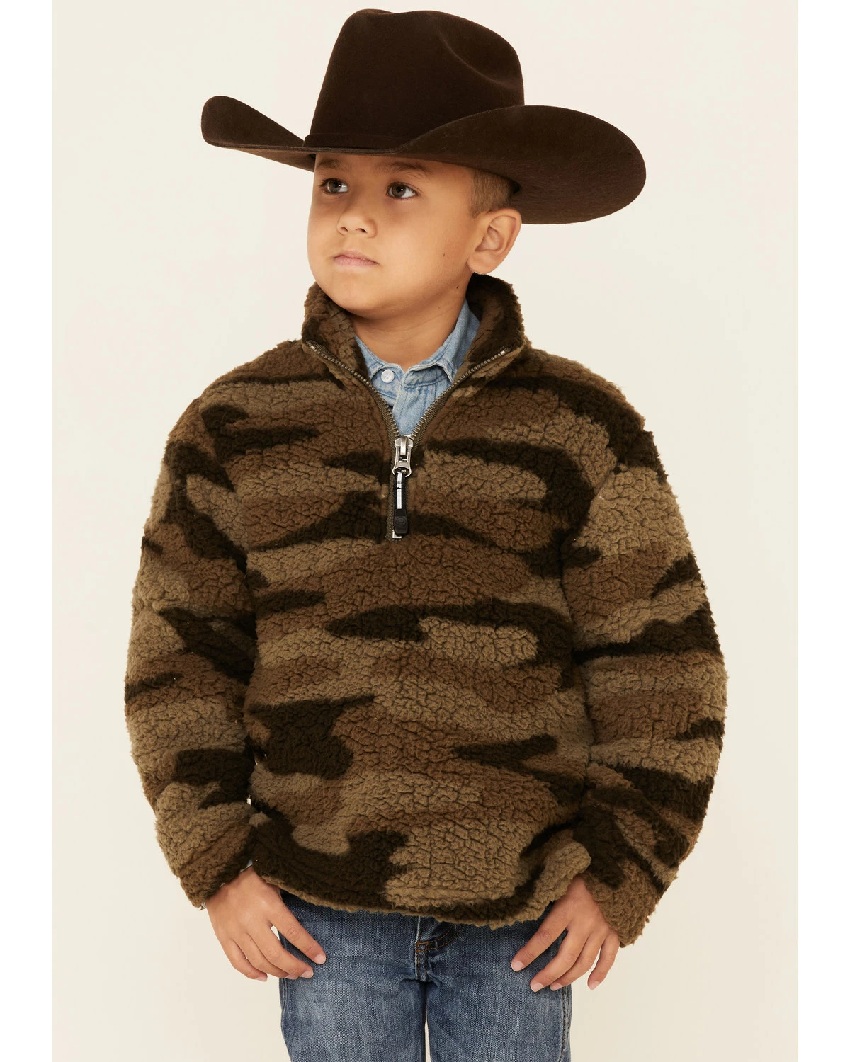 Roper Boys' Green Camo Print Polar Fleece 1/4 Zip Pullover 7 Roper Boys' Green Camo Print Polar Fleece 1/4 Zip Pullover - Image 5