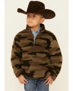 Roper Boys' Green Camo Print Polar Fleece 1/4 Zip PulloverÂ