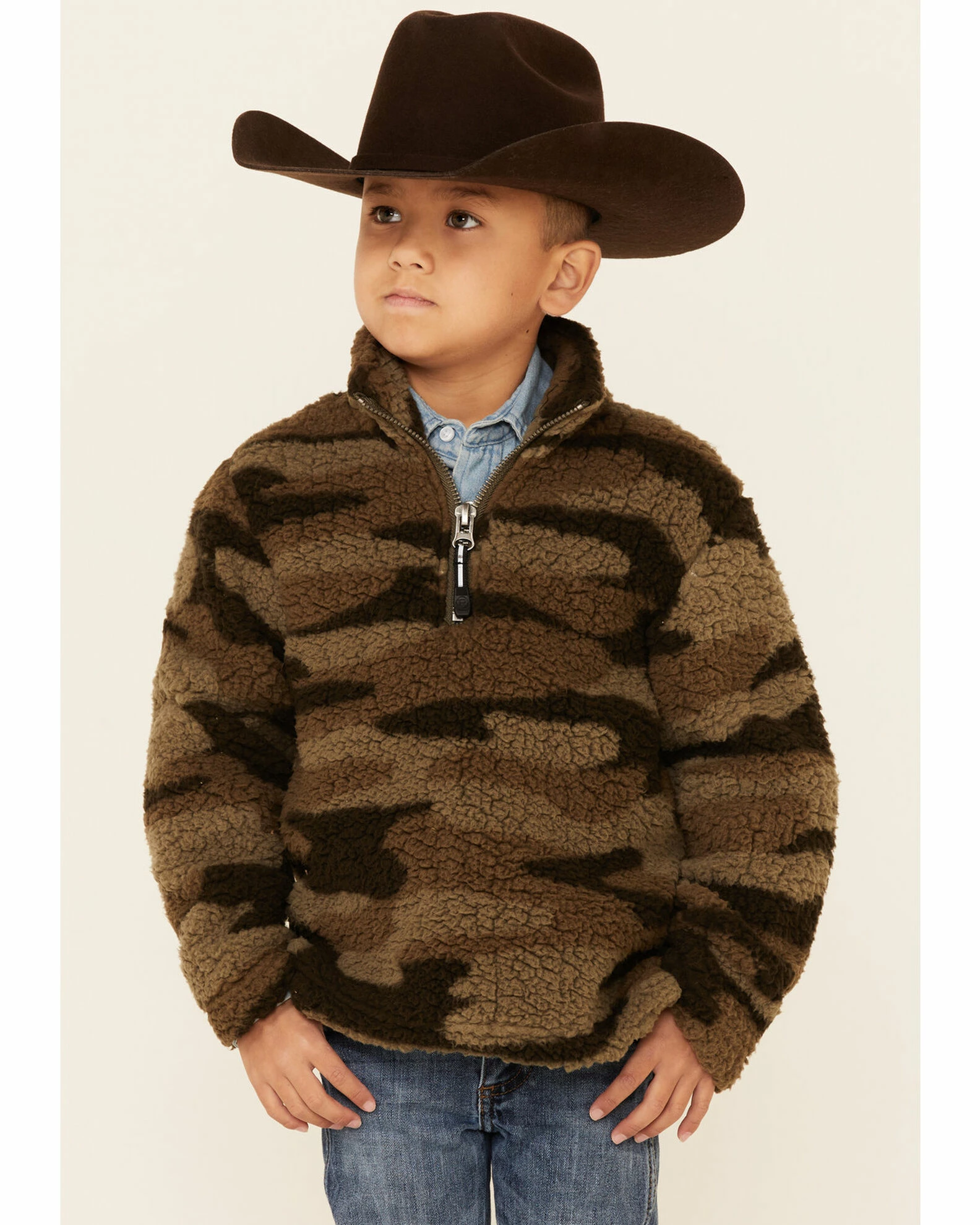 Roper Boys' Green Camo Print Polar Fleece 1/4 Zip Pullover 3 Roper Boys' Green Camo Print Polar Fleece 1/4 Zip Pullover