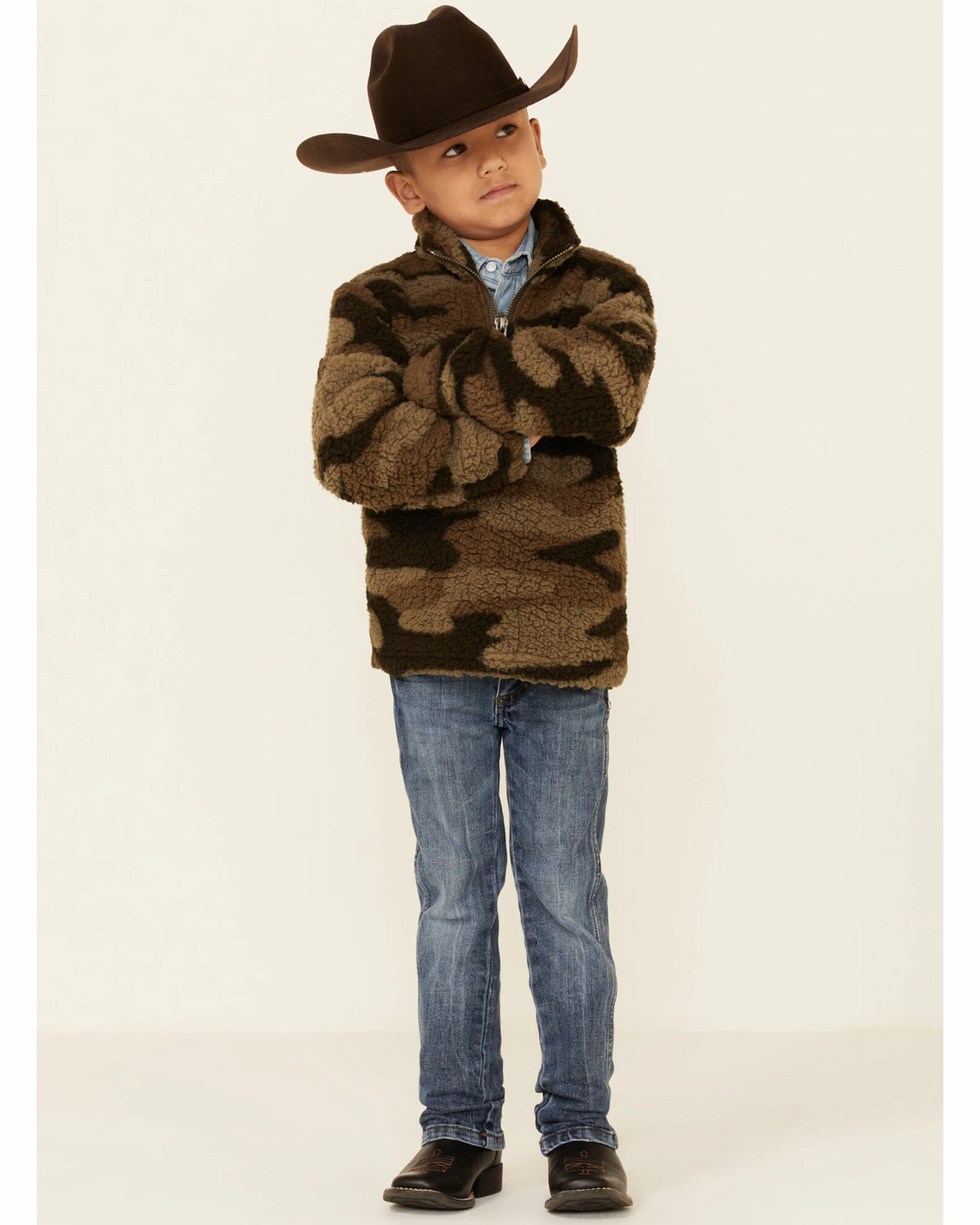 Roper Boys' Green Camo Print Polar Fleece 1/4 Zip Pullover 4 Roper Boys' Green Camo Print Polar Fleece 1/4 Zip Pullover - Image 2