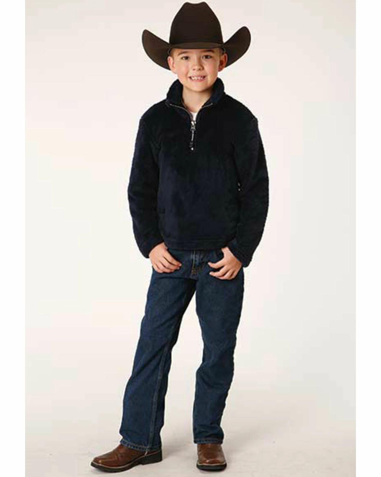 Roper Boys' Polar Fleece 1/4 Zip Front Pullover Black 5 Roper Boys' Polar Fleece 1/4 Zip Front Pullover Black - Image 3