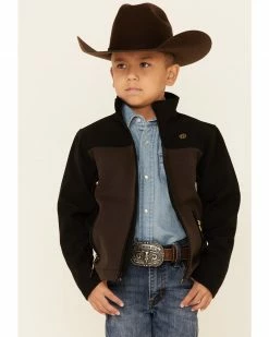 Roper Boys' Brown & Black Hi Tech Fleece Zip-Front Softshell Jacket