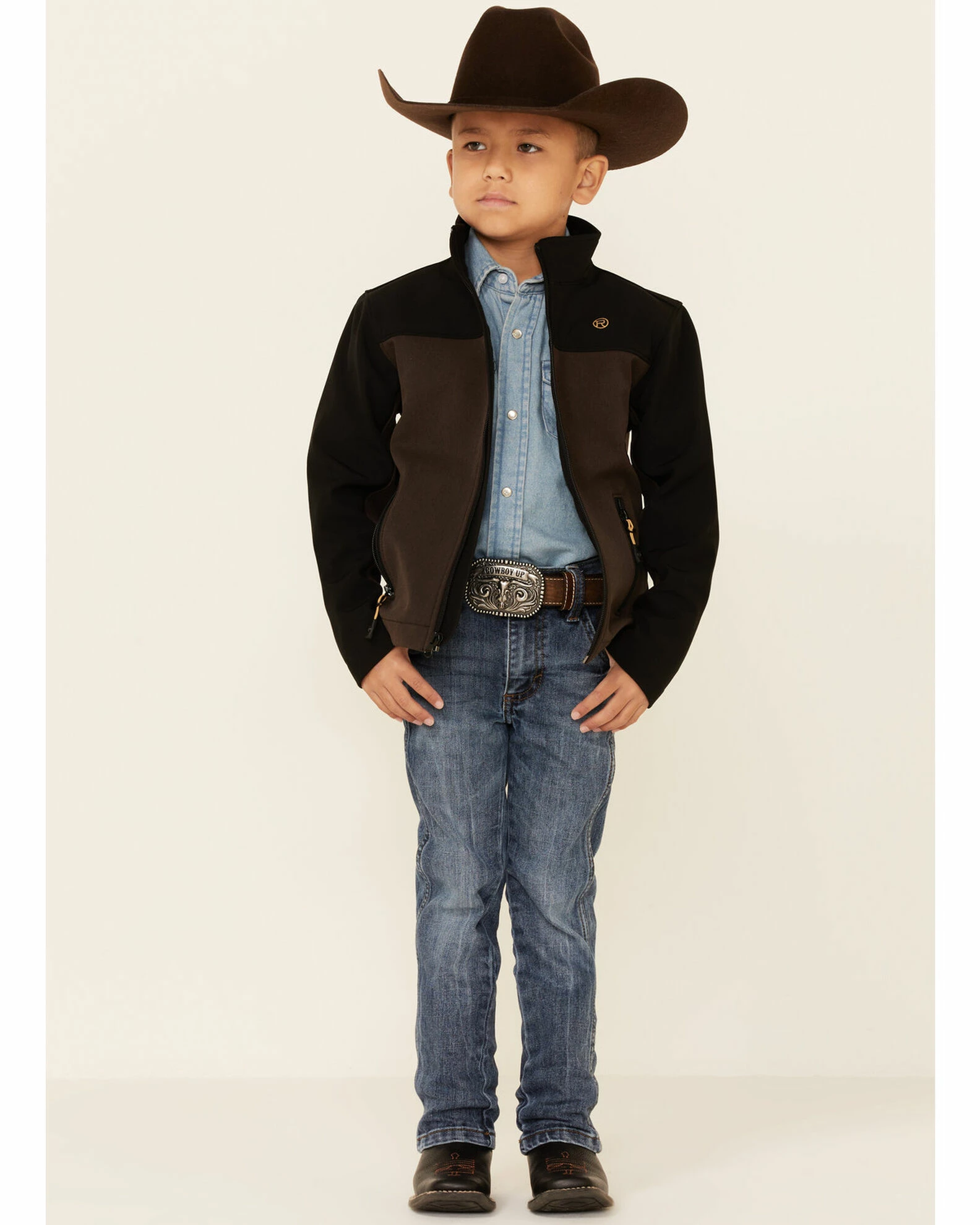 Roper Boys' Brown & Black Hi Tech Fleece Zip-Front Softshell Jacket 4 Roper Boys' Brown & Black Hi Tech Fleece Zip-Front Softshell Jacket - Image 2