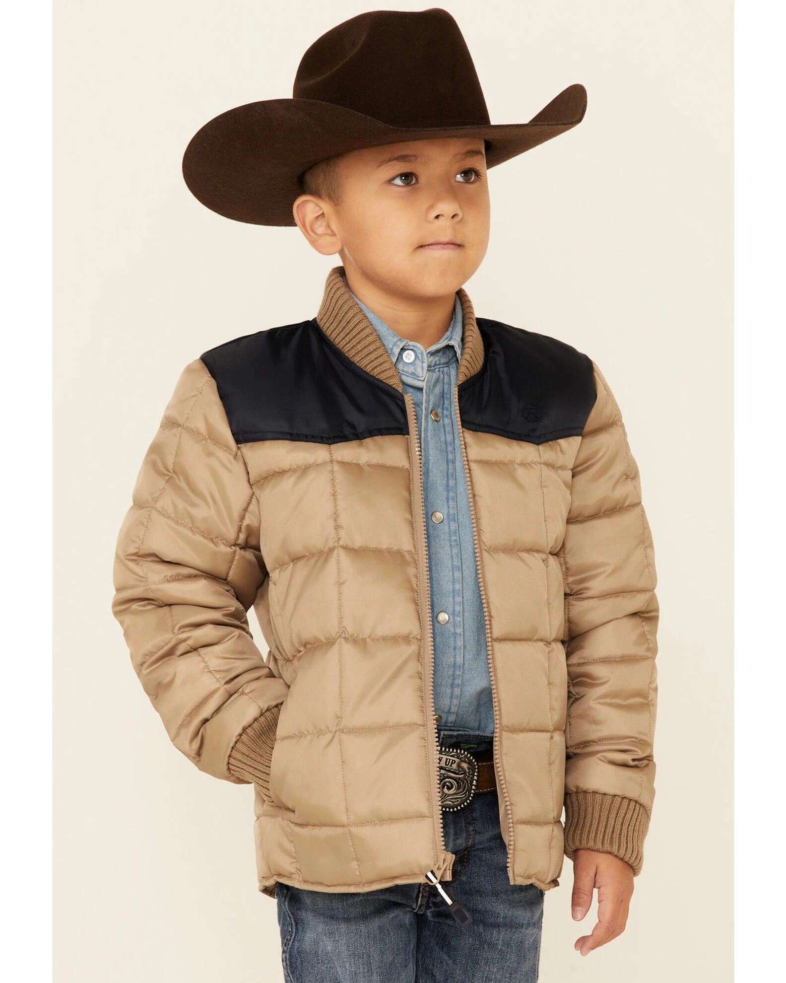Roper Boys' Quilted Poly Fill Zip-Front Jacket Tan 3 Roper Boys' Quilted Poly Fill Zip-Front Jacket Tan